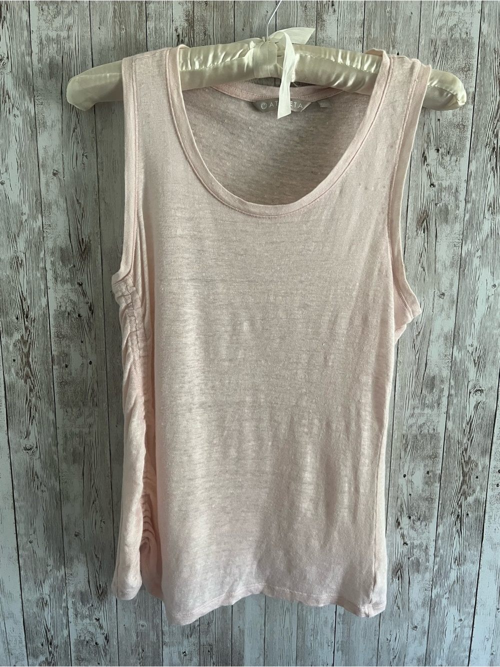 Athleta Pale Pink Scoop Neck Linen Tank Ruching Top XS